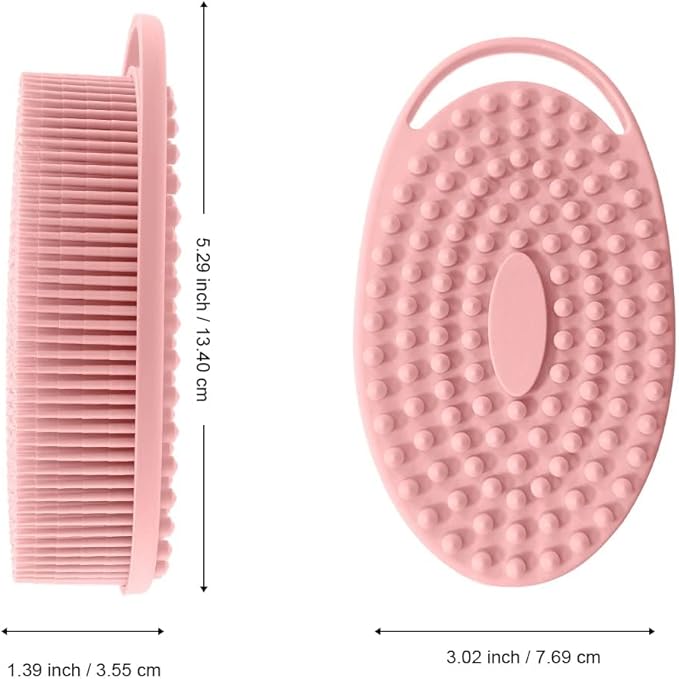 Soft Silicone Body Scrubber 2 PCS Silicone Body Shower, Silicone Loofah 2 in 1 Bath and Shampoo Brush, Body Scrubber Shower Cleaning Exfoliating Use for Sensitive Skin, Lather Well(Black and Pink)