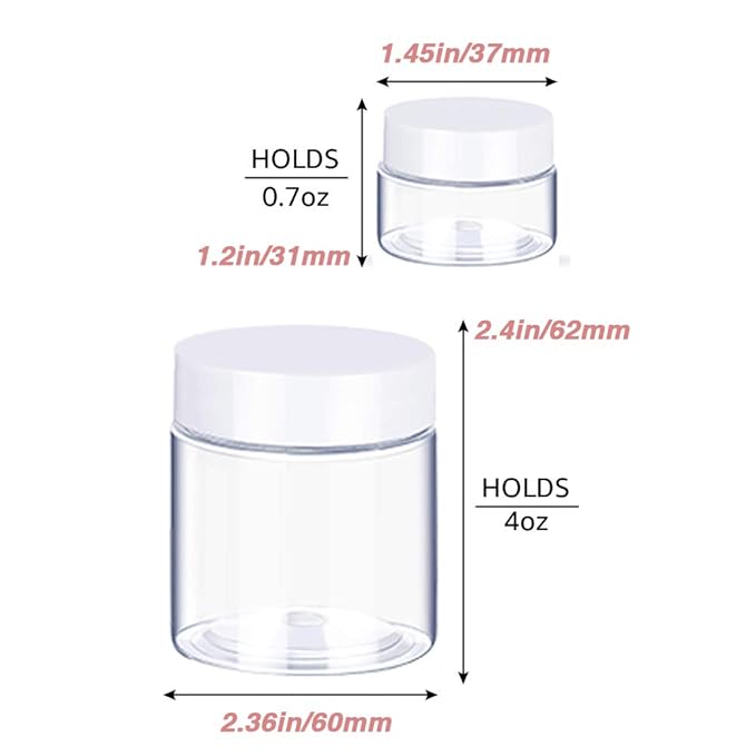 4OZ Slime Containers with Lids + 20 Gram Round Samples Jars (Set of 24)- Empty Small Plastic Containers with Lids for Lip Scrub, Body Butters, Cream, Slime, Craft Storage