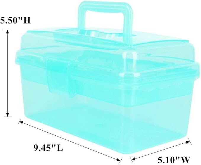 BangQiao Multipurpose Plastic Art and Craft Supply Storage Container Bin Case with Removable Tray and Handle, First Aid Box Organizer, Clear&Green