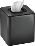 mDesign Tissue Box — Decorative Tissue Box Holder for Bedrooms, Bathrooms and More — Square Tissue Box Cover for Facial and Cosmetic Tissues — Black