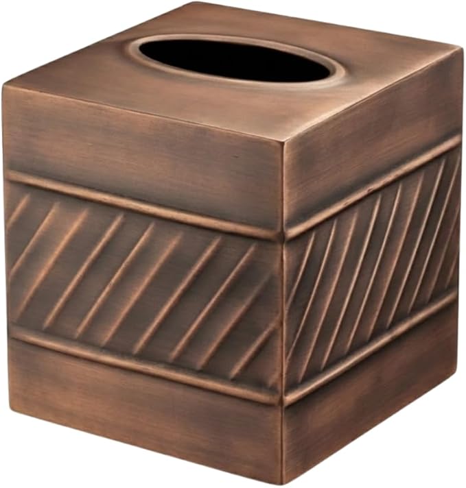 Monarch Abode Tissue Box Cover Square – Handcrafted Wave Embossed Antique Copper Metal Tissue Holder Box for Bathroom Accessory, Aesthetic Decorative Facial Napkin Cube for Modern Home Decor