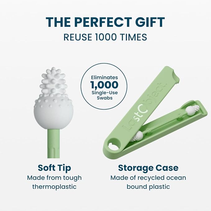 LastSwab® Reusable Cotton Safety Swabs for Baby Ear Cleaning - The Sustainable and Sanitary Alternative to Single-Use Q Tips - Easy to Clean and Zero Waste - Convenient Travel Case Holder