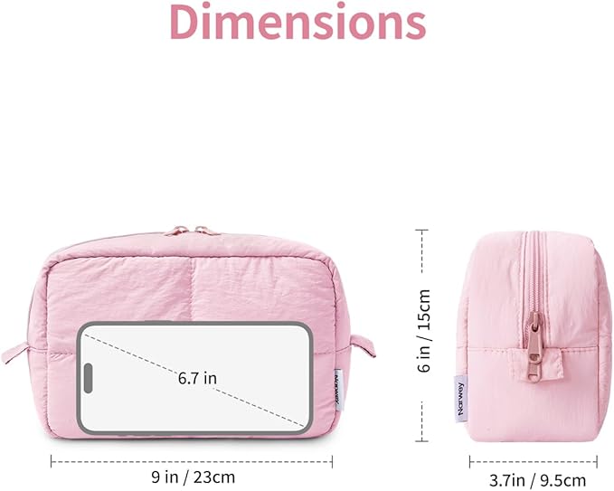 Narwey Pink Makeup Bag for Travel Women Girl, Quilted Cosmetic Bag Make up Organizer Bags with Compartments, Puffy Travel Toiletry Bag Toiletries (Pink)