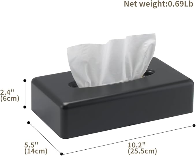 Tissue Box Cover, Rectangular Black Wall Mounted Facial Paper Holder Dispenser, Prefert for Storage on Bathroom Vanity, Kitchen, Night Stand, Countertops Office and Car.