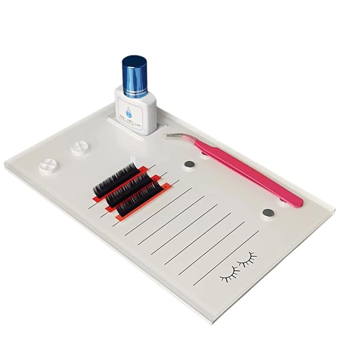Grafting False Eyelash Acrylic Extension Pallet, Eyelash Extension Glue Tweezers Plate Pad Makeup Palette Individual Training Tools (White (7.87x5.12in))