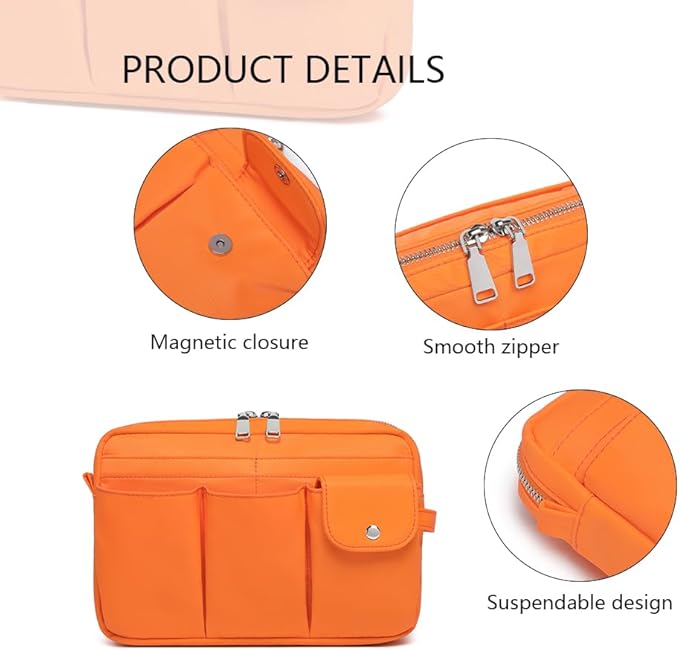 Storage Bag-arge Cosmetic Bag for Women Travel Makeup Bag Zip Up Bag Pure Cotton Canvas Can be Suspended (Orange Red)