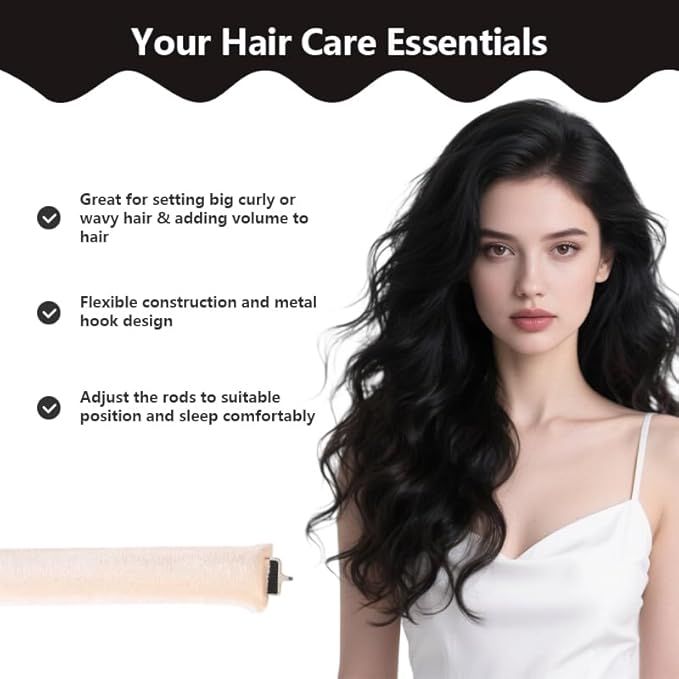 Heatless Curls Overnight Set of 3 with 1 Scarf - Heatless Hair Curler, Overnight Blowout Rods for Blowout Look Long Hair (Beige)