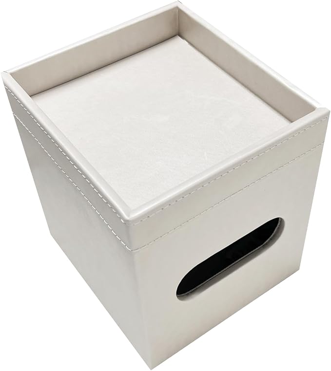 PU Leather Tissue Box Cover Square, Modern Tissue Holder with Storage Valet Tray, Nightstand Decorative Tissues Case, Facial Tissue Box Holder for Bathroom,Bedroom,Livingroom and Office (Beige)