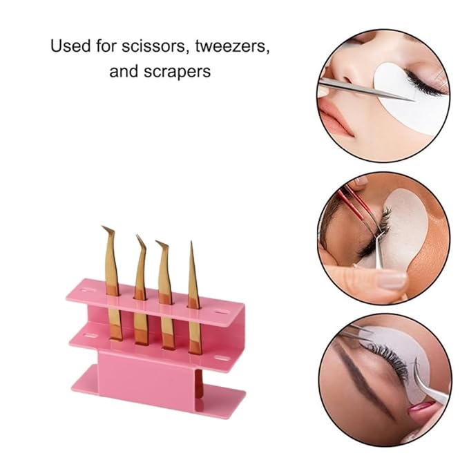 6 Holes Acrylic Tweezers Holder, Tweezers Stand Display Organizer for Eyelash Extension Supplies (Pink 6 Holes)