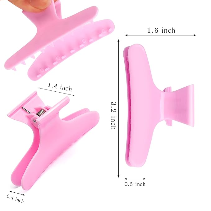 Hair Clips for Styling and Sectioning - 12 Pack Pink Butterfly Clamps for Hair Conditioning, Blow Drying, Cutting, Coloring