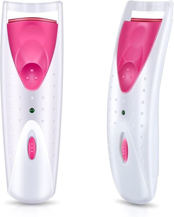 2 Pieces Heated Eyelash Curler Electric Eyelash Curlers Painless Safety Design with Double Silicone Curling Pad for Women Long Lasting Naturally Eyelashes (Pink)