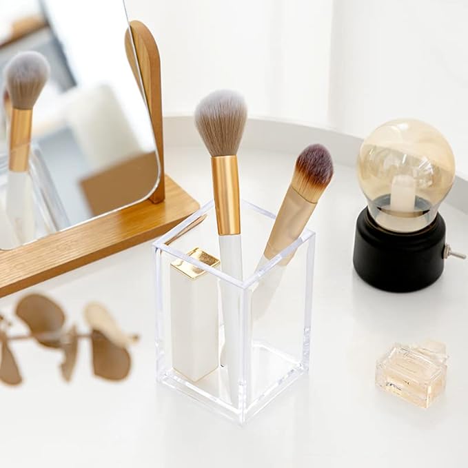 3 Pack Clear Acrylic Cosmetic Pencil Pen Holder Cup, Clear Makeup Brush Holder, Desk Acrylic Brushes Storage