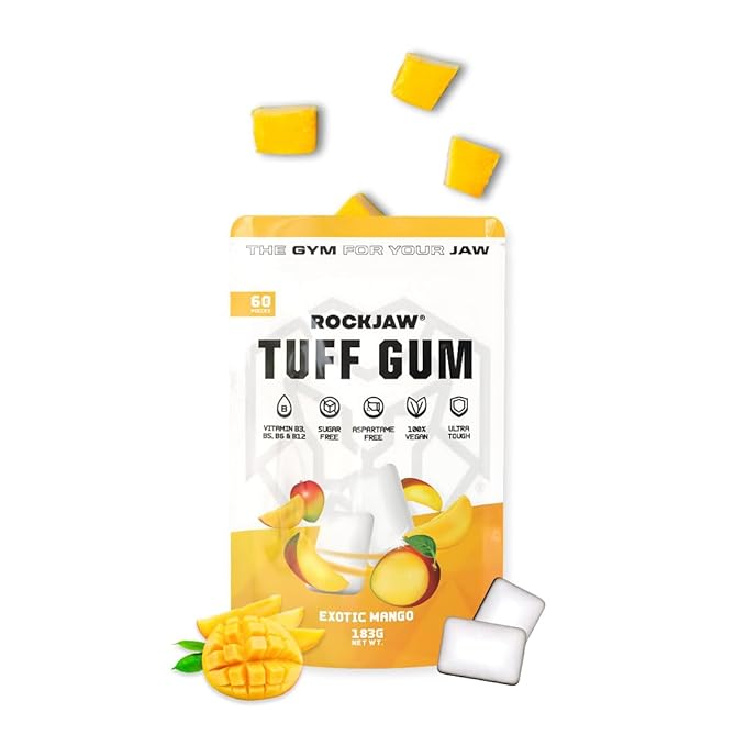 ROCKJAW® Jawline Gum - Tuff Gum 2.0 with B Vitamin Complex - 100% Xylitol, Aspartame Free, Sugar Free - Exotic Mango (Stim-Free) - 2 Months Supply