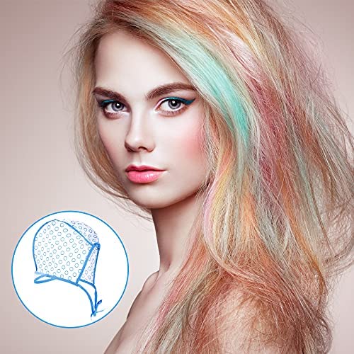 Waydress 6 Pieces Highlight Hair Cap Salon Hair Coloring Highlighting Dye Tipping Cap Frosting Caps with 4 Pieces Highlighting Needles Crochet Hooks for Dyeing Hairdressing Tool(Purple/Blue/Pink)