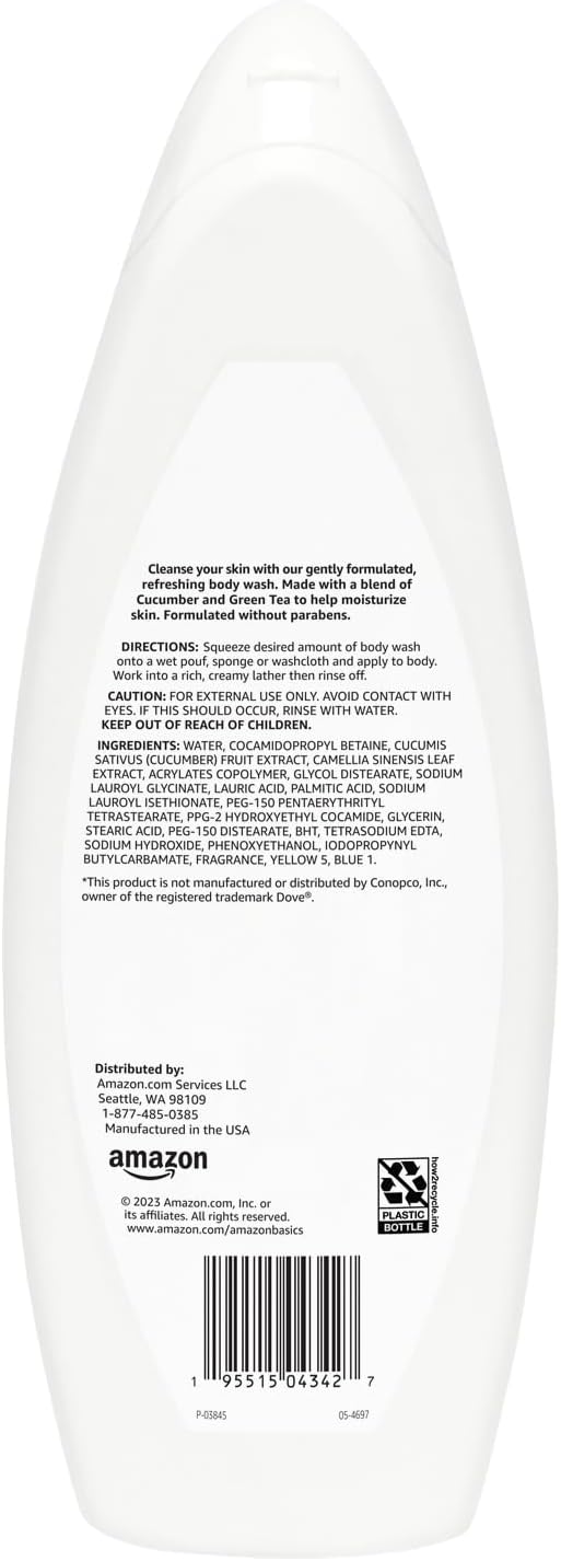 Amazon Basics Refreshing Nourishing Body Wash, Cucumber & Green Tea, Moisturizing, Paraben Free, Rich Lather, 22 fl oz (1-Pack)