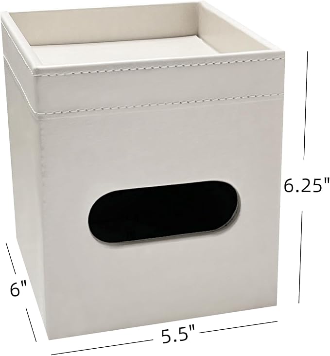 PU Leather Tissue Box Cover Square, Modern Tissue Holder with Storage Valet Tray, Nightstand Decorative Tissues Case, Facial Tissue Box Holder for Bathroom,Bedroom,Livingroom and Office (Beige)