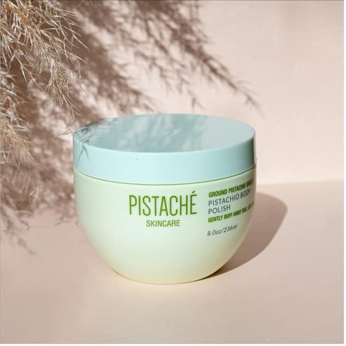 Pistaché Skincare Pistachio Oil Body Polish with Ground Pistachio Shells | Exfoliating Scrub | Hydrating & Moisturizing with Vitamin E & Antioxidants, 8 oz