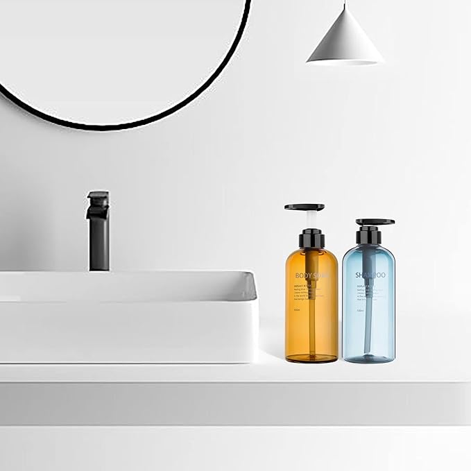 Refillable Shampoo and Conditioner Bottles, 10oz/300ml Shampoo Conditioner Body Wash Dispenser for Hotel Bathroom, 3pcs Plastic Shampoo Bottles with Pump (Blue)