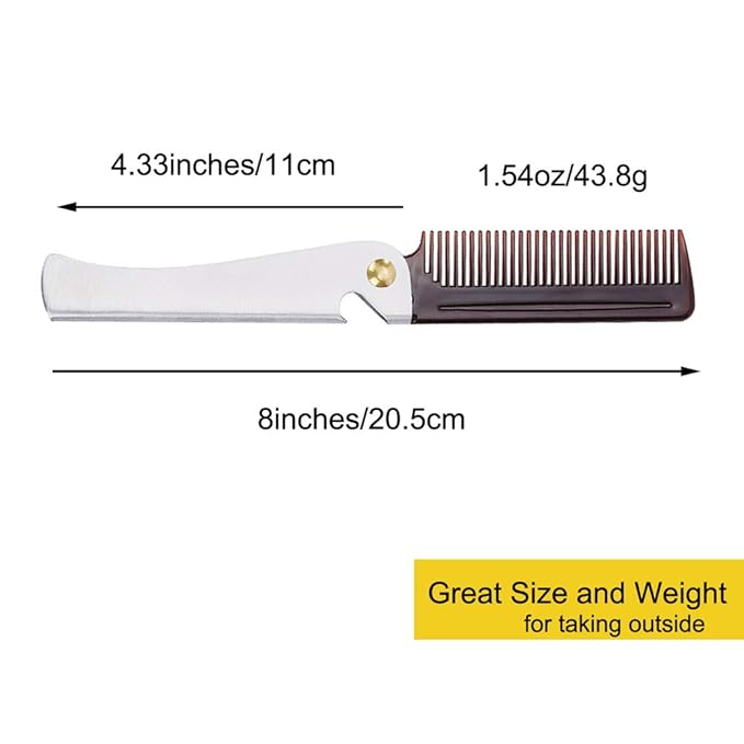 Stainless Steel Folding Comb, Pocket Comb for Men and Women, Silver