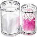 Hipiwe Clear Acrylic Cotton Swab Holder Preminm Quality Round Container Cotton Pad Q-tip Organize Case for Make Up Brush Clear Apothecary Jar