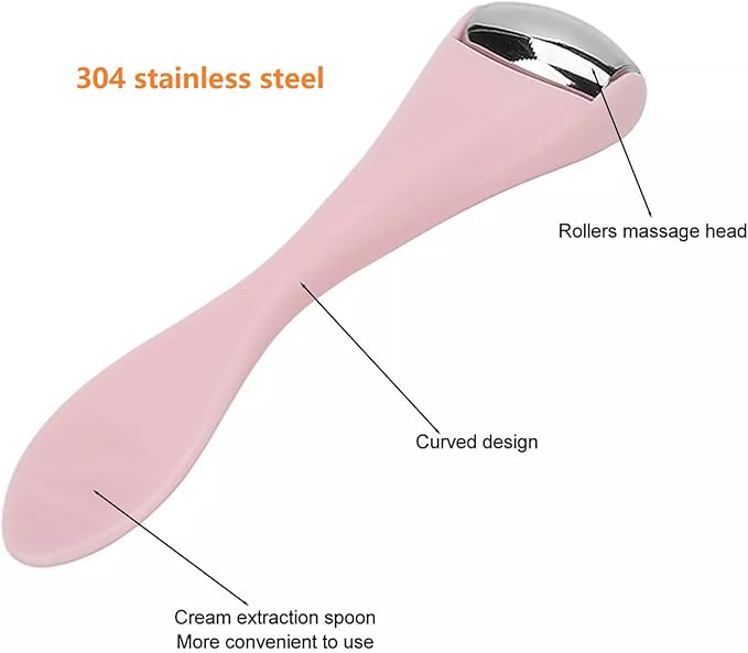 Mini Eye Face Rollers Massager 304 Stainless Steel Ice Silicone Roller for Relief Pain Skincare Facial Women Girl Gift Pink Color