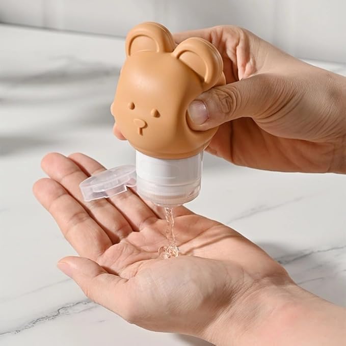 Cute Bear Travel Bottles Set for Toiletries 3 Pack 2.8oz 80ML Leak Proof Silicone Containers for Conditioner Shampoo Lotion (Brown)