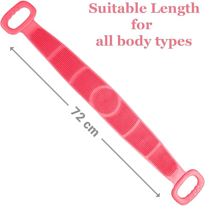 Silicone Back Scrubber Belt (28 inch) Pink – Extra Long-Double-Sided Bath Scrub Strap Gently Massages and Exfoliates Skin - Shower Back Scrubber - Back Washer for Shower Men & Women - Back Exfoliator