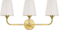 Bathroom Vanity Light, Brushed Gold Bathroom Light Fixtures, 3-Light Lighting Fixtures Over Mirror, Modern Wall Sconce with Flared White Fabric Shade, E26 Socket(ETL Listed)
