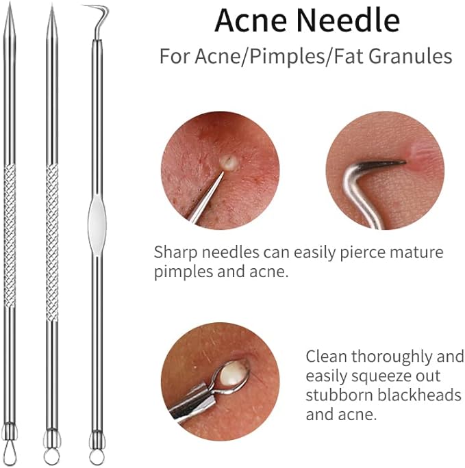 Blackhead Remover Tools,Upgrade 10 PCS Acne Needles,GERY Whitehead Removal Extractor Tools,Pimple Popper Tool Kit, Professional Stainless Pimple Acne Blemish Removal Tools Set with Leather Package