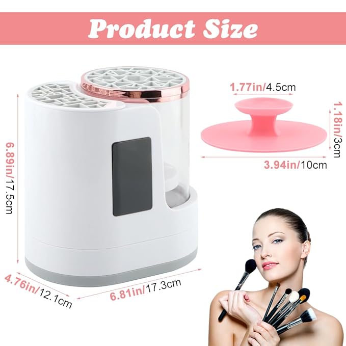 3-in-1 Electric Makeup Brush Cleaner & Dryer, Automatic USB-Powered Cleaning Machine for All Cosmetic Brush Sizes, Portable Quick-Dry Tool for Beauty Brushes(White,Size:6.8inch)