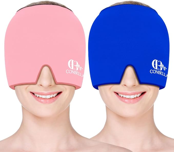 2Pcs Migraine Relief Cap, Soothing Headache Ice Face Mask Products, Hot and Cold Therapy, Migraine Headache Relief Cap for Migraine, Sinus, Puffy Eyes, Tension, Stress and Hangover (Pink+Blue)
