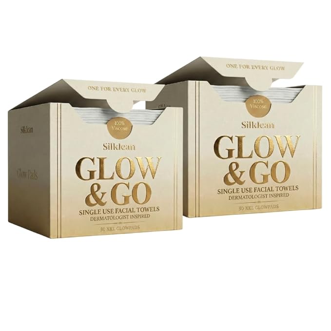 Glow & Go XL Disposable Face Towel 10x15 Inch, 100% Biodegradable Premium Towels for Fine Line Prevention & Radiant Skin, Chemical Free, 100 Count Two Month Supply, 2 Pack