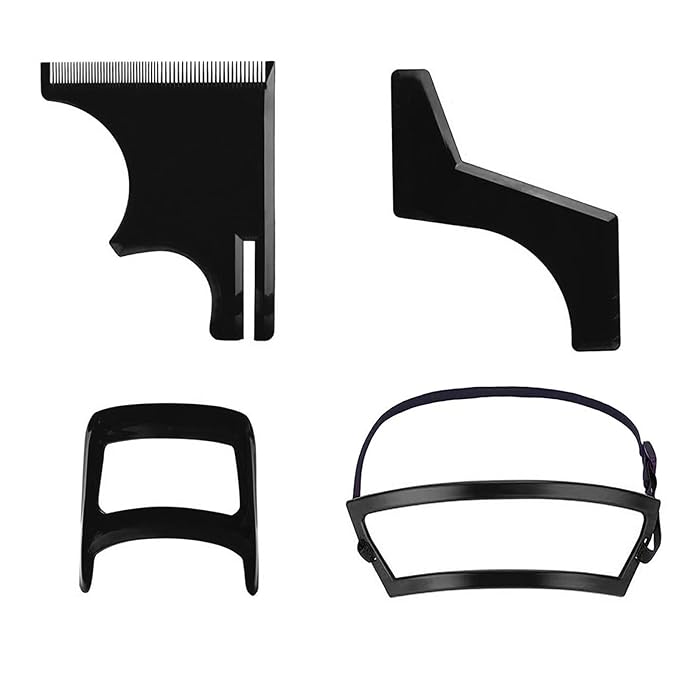 Vtrem Men's Beard Shaping Tools: 4-Pcs Black Hair Styling Template Kit Hairline Neckline Template Guide Tools for Men Beard Goatee Grooming and Trimming Kit