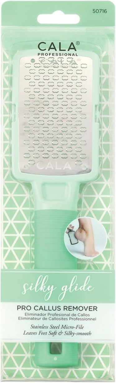 CALA Silky Glide Pro Callus Remover Foot File (Mint), Stainless Steel Micro-File Wide Surface for Wet/Dry Skin, Ultra-Soft Handle for Comfort & Control, Reusable, Easy-Clean