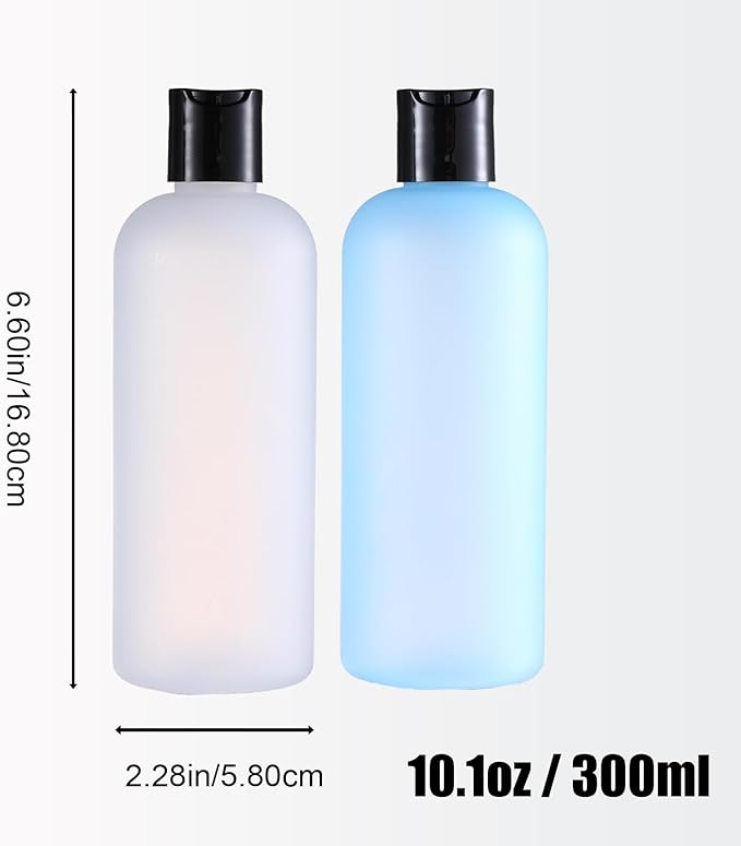 10 oz Small Plastic Bottles with Disc Caps, Empty Shampoo Bottle, Leak Proof Travel Bottles for Toiletries,Conditioner,Lotions,Cream, Dish Soap,BPA Free, Pack of 2