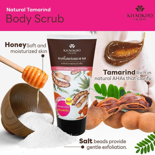 KKT 100% Natural Body Scrub Tamarind Enriched with natural AHAs Blend with Aloe Vera, Turmeric, Honey, Milk, Sea salt scrub Deep Exfoliate, Healing Skin, Body Polish, Invigorating Scrub 175g (6.17Oz)