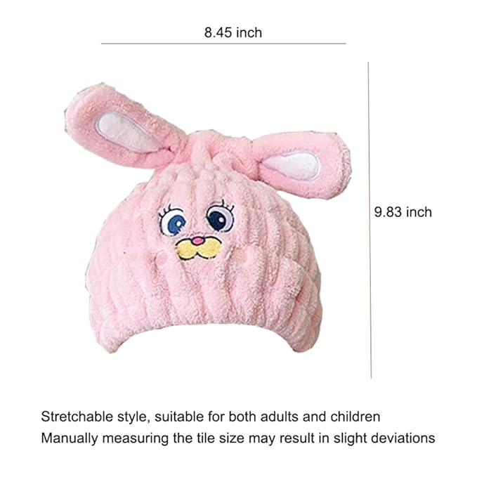 Kids Animal Hair Drying Towels, 2Pcs Pink Rabbit Bath Dry Hair Caps, Extrame Soft & Ultra Absorbent, Fast Drying Hair Turban Wrap Towels Shower Cap for Girls and Women