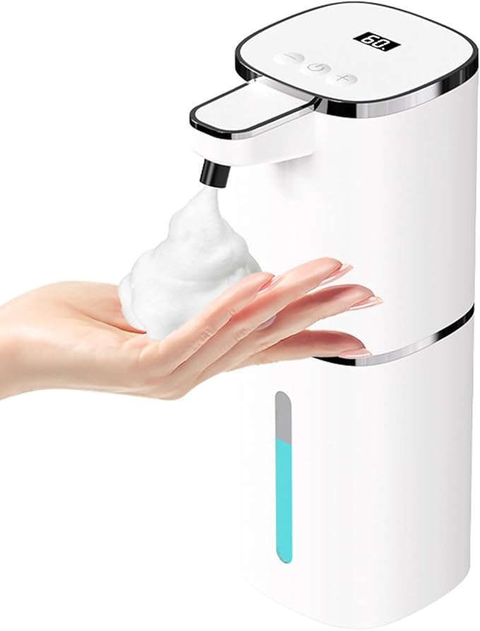 Automatic Foaming Soap Dispenser Touchless, USB Rechargeable Smart Hand Soap Dispenser, 9-Level Adjustable, Physical Button Operation, 13.5oz/400mL Wall Mounted for Bathroom Kitchen Dish Soap