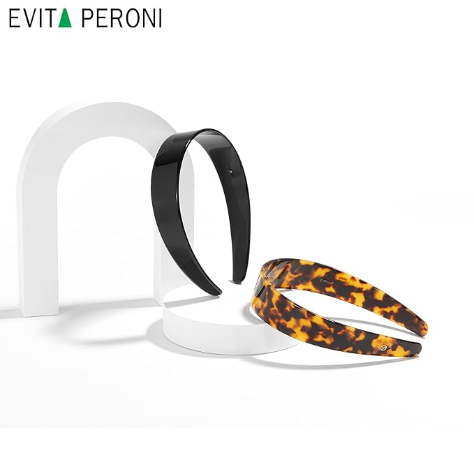 EVITA PERONI Wide Headbands for Women with Teeth Acetate Resin Hair Bands for Women's Hair No Headache Headband No Slip Hairbands-Black