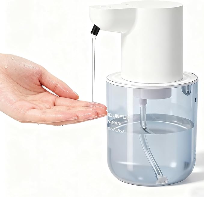 Automatic Soap Dispenser for Kitchen Sink - Wall-Mount & Countertop: 4-Level Adjustable, 13.5oz Clear Plastic IPX5 Rechargeable, Suitable for Kitchen Sink & Bathroom (White)