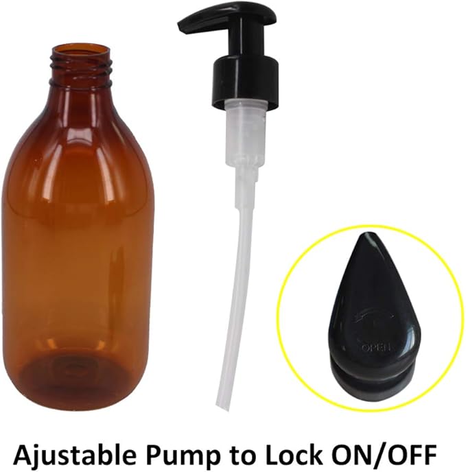 8 Pack 8OZ Empty Plastic Pump Lotion Bottles with 1 Pen, Labels & Silicone Funnel, Amber Color Lotion Dispenser with Locking Lotion Pump for Body Wash, Shampoo, Massage Lotion, Gel