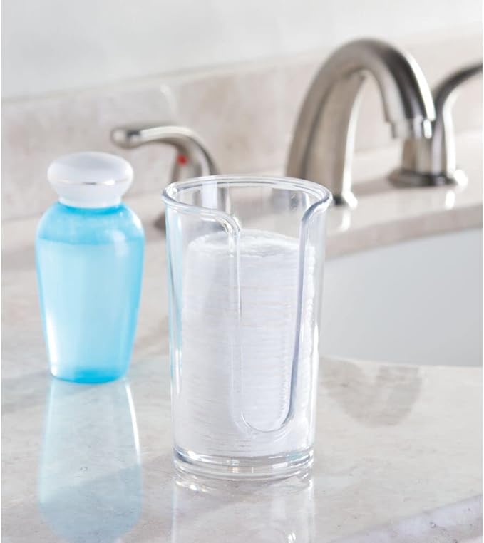 mDesign Small Plastic Cosmetic Pad Dispenser - Compact Storage Holder for Astringent Wipes on Bathroom Vanity Countertops, Cotton Rounds Included - Lumiere Collection - Clear