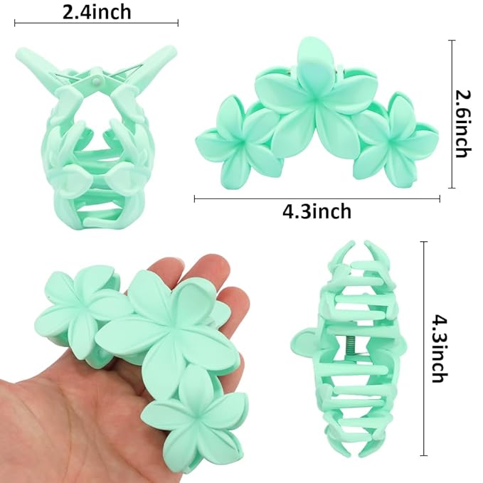 Ahoney 6PCS Blue Flower Hair Clips for Women Strong Hold Nonslip, Big Flower Claw Clip for Thick Hair, Hawaiian Cute Hair Clips Beach Hair Accessories for Women Girls