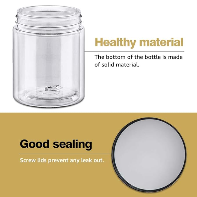 8oz Plastic Jars with Lids 8 oz Plastic Containers with Lids + 20g Sample Containers (Set of 24) Airtight Container for Lip Scrub, Body Butters, Cream, Slime, Craft Storage