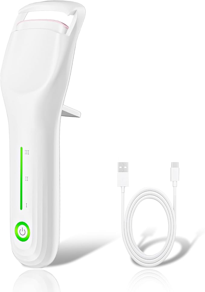 Heated Eyelash Curler, Type-C Rechargeable with 3 Temp Settings & Safe Silicone Pad for Natural Curls, Travel-Friendly (White)