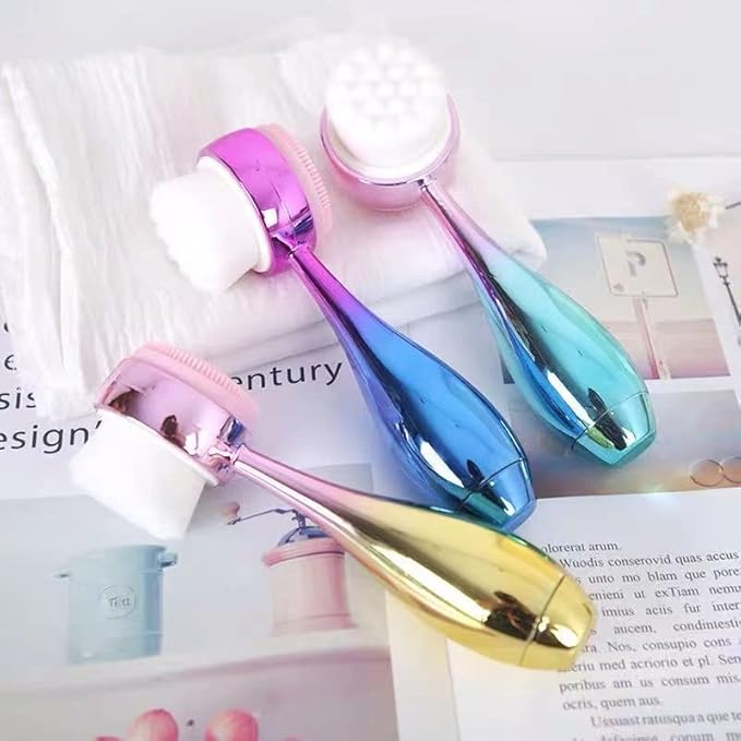 Manual Facial Cleansing Brush 2 in 1Double-Sided Facial Cleaning Brush with Soft Bristles (Electroplated Pink-Gold)