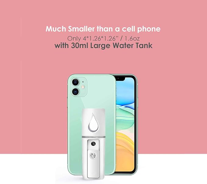 GIVERARE Nano Facial Steamer, Handy Mini Mister with Mirror, USB Rechargeable Mist Sprayer, Visual Water Tank Moisturizing&Hydrating for Face, Makeup, Skin Care, Eyelash Extensions-White