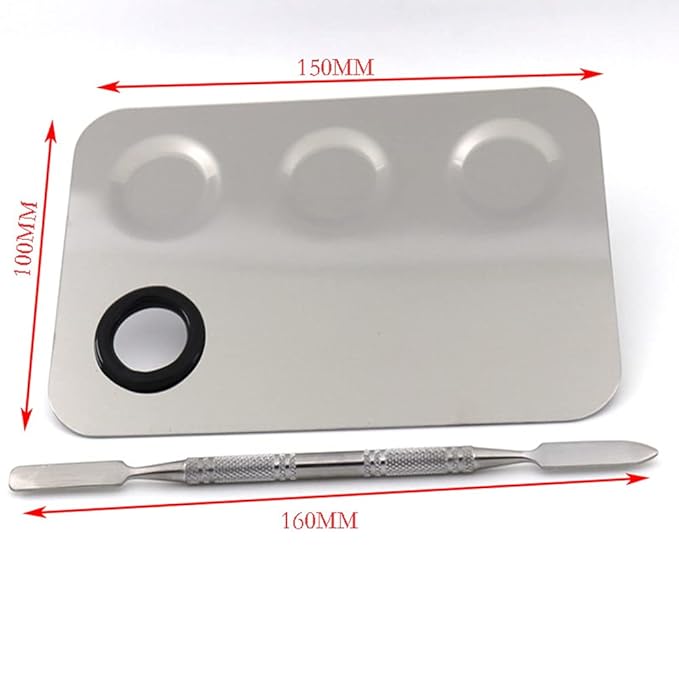 Miamay 6 by 4 Inches Makeup Palette Stainless Steel 3-dents Nail-art Cosmetic Artist Mixing Palette with 6 Inches Spatula Tool