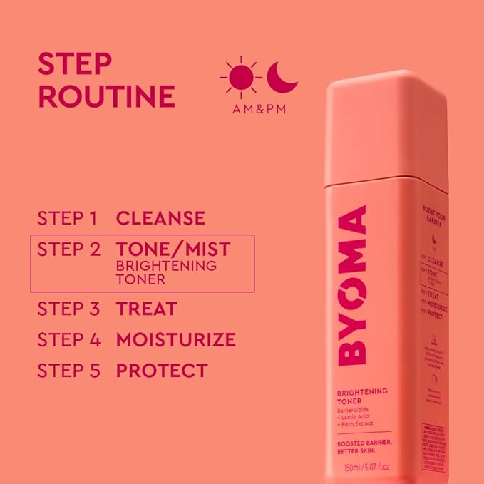 BYOMA Brightening Toner - Gently Exfoliating & Hydrating Facial Treatment with Lipids & Lactic Acid - Alcohol-Free for Barrier Repair - 5.07 Fl. Oz