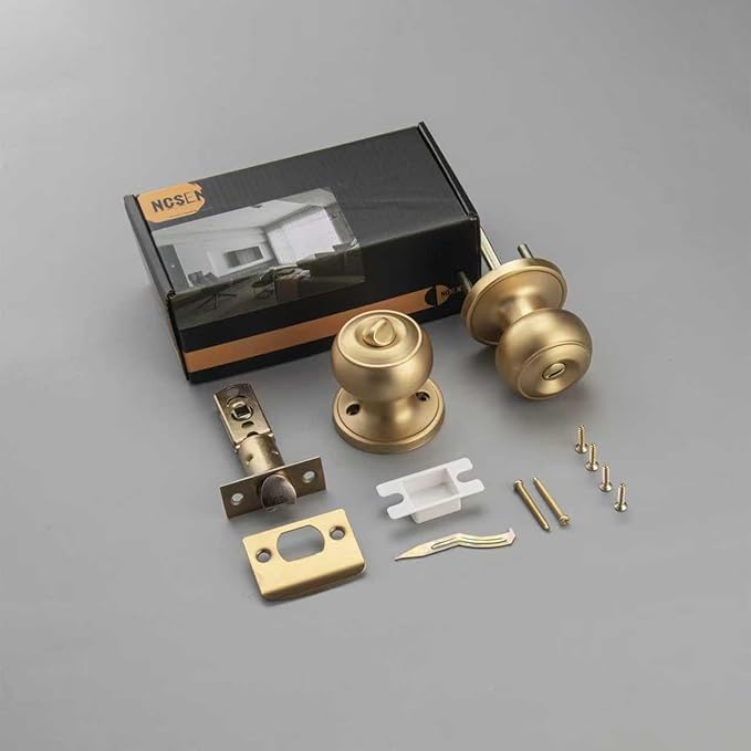 3 Pack Gold Door Knobs for Privacy, Brass Door Knob Interior for Bath & Bedroom with Turn Lock